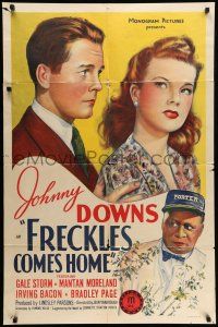 9f296 FRECKLES COMES HOME 1sh '42 stone litho art of Johnny Downs, Gale Storm, & Mantan Moreland!