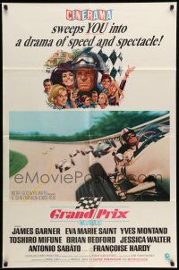 9f323 GRAND PRIX Cinerama 1sh '67 Formula One race car driver James Garner, art by Howard Terpning!