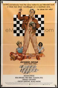 9f325 GREASED LIGHTNING 1sh '77 great art of race car driver Richard Pryor by Noble!