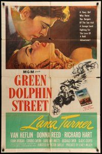 9f339 GREEN DOLPHIN STREET 1sh '47 sexy Lana Turner, Van Heflin, written by Samson Raphaelson