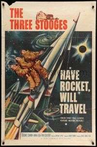 9f364 HAVE ROCKET WILL TRAVEL 1sh '59 wonderful sci-fi art of The Three Stooges in space!