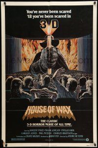 9f396 HOUSE OF WAX 1sh R81 cool Larry Salk 3-D horror artwork of man holding burning candle!