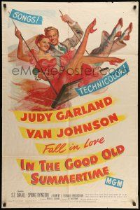 9f417 IN THE GOOD OLD SUMMERTIME 1sh '49 wonderful artwork of Judy Garland & Van Johnson swinging!