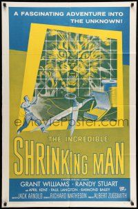 9f420 INCREDIBLE SHRINKING MAN 1sh R64 Jack Arnold, classic sci-fi art of tiny man & giant cat!