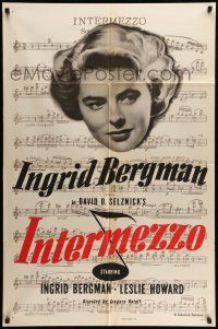 9f425 INTERMEZZO 1sh R56 beautiful Ingrid Bergman is in love with violinist Leslie Howard!