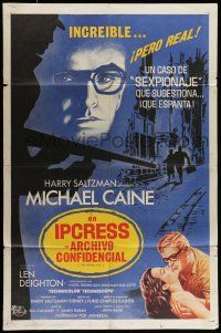 9f431 IPCRESS FILE Spanish/U.S. export 1sh '65 Michael Caine in the spy story of the century, cool art!