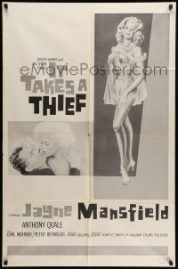 9f436 IT TAKES A THIEF 1sh '61 art of sexy Jayne Mansfield in nightie!