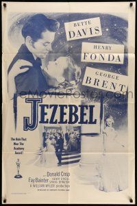 9f446 JEZEBEL 1sh R56 Bette Davis, Henry Fonda, George Brent, directed by William Wyler!