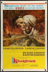 9f467 KHARTOUM style A Cinerama 1sh '66 Frank McCarthy art of Charlton Heston & Laurence Olivier!
