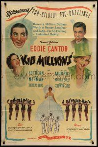 9f471 KID MILLIONS 1sh R44 Eddie Cantor, blackface, Merman, Sothern, Murphy & Goldwyn Girls!