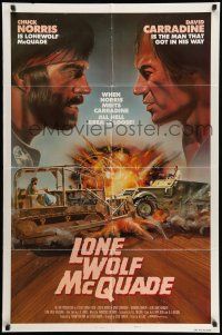 9f520 LONE WOLF McQUADE style A 1sh '83 face off art of Chuck Norris & David Carradine by CW Taylor