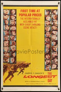 9f528 LONGEST DAY 1sh '62 Wayne & Burton in WWII w/all-star cast, first time at popular prices!