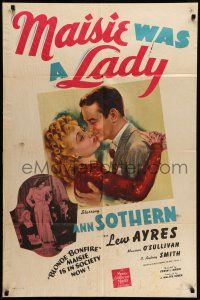 9f547 MAISIE WAS A LADY 1sh '41 blonde bonfire Ann Sothern is in society with Lew Ayres now!