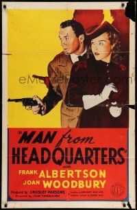 9f554 MAN FROM HEADQUARTERS 1sh R50 great close up of Frank Albertson with gun & Joan Woodbury!