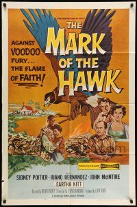 9f566 MARK OF THE HAWK 1sh '58 Sidney Poitier & Eartha Kitt against voodoo fury in Africa!