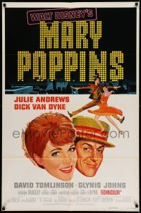 9f572 MARY POPPINS style A 1sh R73 Disney classic, Dick Van Dyke w/Julie Andrews & dancing!