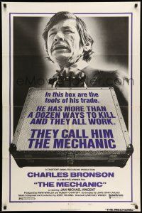 9f581 MECHANIC style A 1sh '72 Charles Bronson has more than a dozen ways to kill in his box!