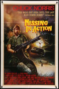 9f597 MISSING IN ACTION 1sh '84 cool Watts artwork of Chuck Norris in Vietnam!