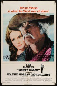 9f605 MONTE WALSH 1sh '70 cowboy Lee Marvin & pretty Jeanne Moreau, cool black credit design!