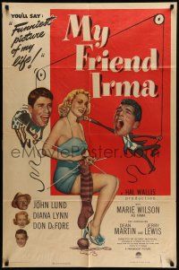 9f622 MY FRIEND IRMA 1sh '49 first Dean Martin & Jerry Lewis, great close up with sexy girls!