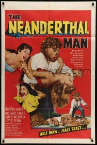 9f629 NEANDERTHAL MAN 1sh '53 great wacky monster image, nothing could keep him from his woman!