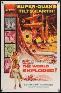 9f642 NIGHT THE WORLD EXPLODED 1sh '57 a super-quake tilts the Earth, wild disaster artwork!