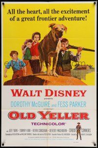 9f662 OLD YELLER 1sh R74 Dorothy McGuire, Fess Parker, great art of Walt Disney's classic canine!