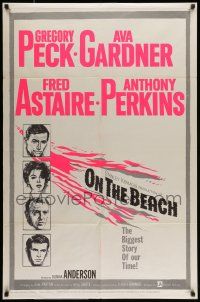 9f665 ON THE BEACH 1sh '59 art of Gregory Peck, Ava Gardner, Fred Astaire & Anthony Perkins!