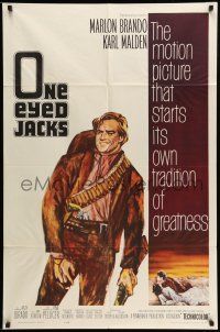 9f670 ONE EYED JACKS 1sh '61 great artwork of star & director Marlon Brando with gun & bandolier!