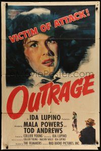 9f683 OUTRAGE style A 1sh '50 Mala Powers is a victim of attack, directed by Ida Lupino!
