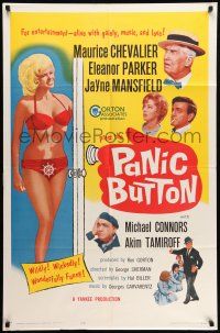 9f690 PANIC BUTTON 1sh '64 Maurice Chevalier, sexy Jayne Mansfield in bikini!