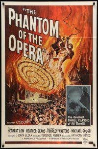9f709 PHANTOM OF THE OPERA 1sh '62 Hammer horror, Herbert Lom, cool art by Reynold Brown!