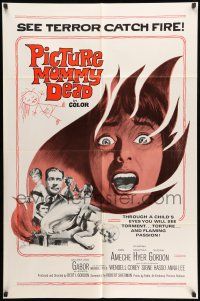 9f712 PICTURE MOMMY DEAD 1sh '66 see terror catch fire through a child's eyes, cool art!