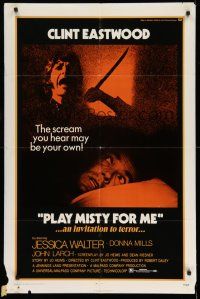 9f716 PLAY MISTY FOR ME 1sh '71 classic Clint Eastwood, Jessica Walter, invitation to terror!
