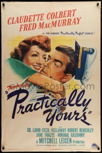 9f724 PRACTICALLY YOURS style A 1sh '44 Claudette Colbert + Air Force pilot Fred MacMurray!