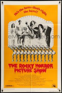 9f756 ROCKY HORROR PICTURE SHOW style B 1sh '75 Tim Curry is the hero, wacky cast portrait!