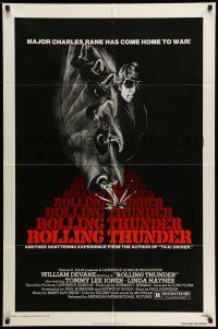 9f760 ROLLING THUNDER 1sh '77 Paul Schrader, wild image of crazed veteran with hook!