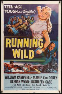 9f762 RUNNING WILD 1sh '55 sexy bad Mamie Van Doren is teen-age, tough and tempted!