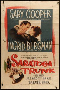 9f768 SARATOGA TRUNK 1sh '45 c/u of Gary Cooper about to kiss Ingrid Bergman, by Edna Ferber!