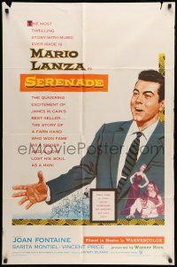 9f775 SERENADE 1sh '56 art of Mario Lanza, from the story by James M. Cain, Anthony Mann