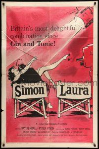 9f796 SIMON & LAURA 1sh '56 artwork of both sides of Peter Finch & Kay Kendall!