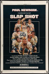9f799 SLAP SHOT style A 1sh '77 Paul Newman hockey sports classic, great cast portrait art by Craig!