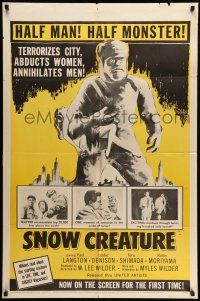 9f803 SNOW CREATURE 1sh '54 abominable Yeti terrorizes city, abducts women & annihilates men!