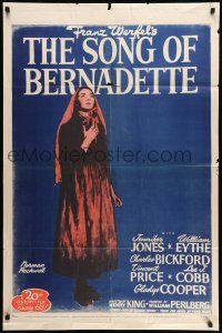 9f808 SONG OF BERNADETTE 1sh R54 artwork of angelic Jennifer Jones by Norman Rockwell!