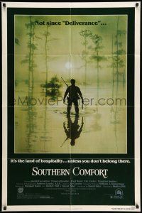 9f813 SOUTHERN COMFORT 1sh '81 Walter Hill, Keith Carradine, cool image of hunter in swamp!