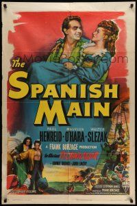 9f814 SPANISH MAIN style A 1sh '45 Maureen O'Hara, Paul Henreid, Walter Slezak, first color RKO!