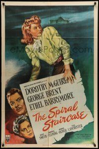9f817 SPIRAL STAIRCASE style A 1sh '46 art of Dorothy McGuire, George Brent & Ethel Barrymore!