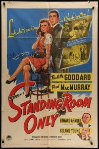 9f826 STANDING ROOM ONLY style A 1sh '44 art of housemaid Paulette Goddard held by Fred MacMurray!