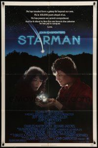 9f830 STARMAN 1sh '84 John Carpenter, close-up portrait of alien Jeff Bridges & Karen Allen!