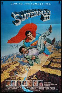 9f848 SUPERMAN III advance 1sh '83 art of Christopher Reeve flying & Richard Pryor by Berkey!